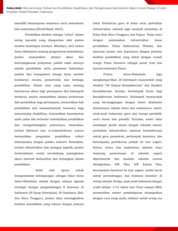 Policy Brief Rencana Kerja Terkait Isu Pendidikan, Kesehatan, dan Pengentasan Kemiskinan dalam Grand Design 3 Calon Presiden-Wakil Presiden Indonesia_005